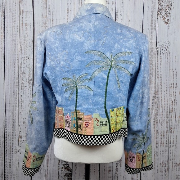 Vintage 90s ANAGE‎ M Funky Jacket Blue Art to Wear Applique Embroidery Metallic - Picture 6 of 10